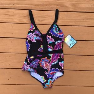NWT BELTED ONE PIECE SWIMSUIT PAISLEY BLOSSOM